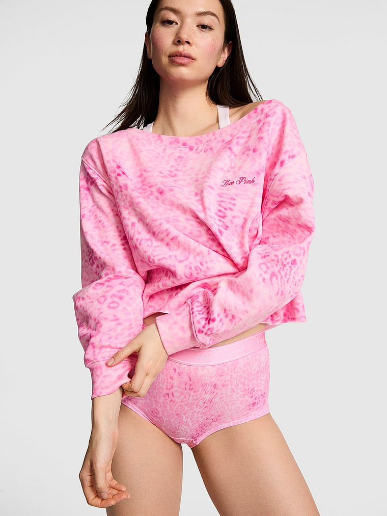 PINK Campus Fleece Rib spuštenih ramena majica