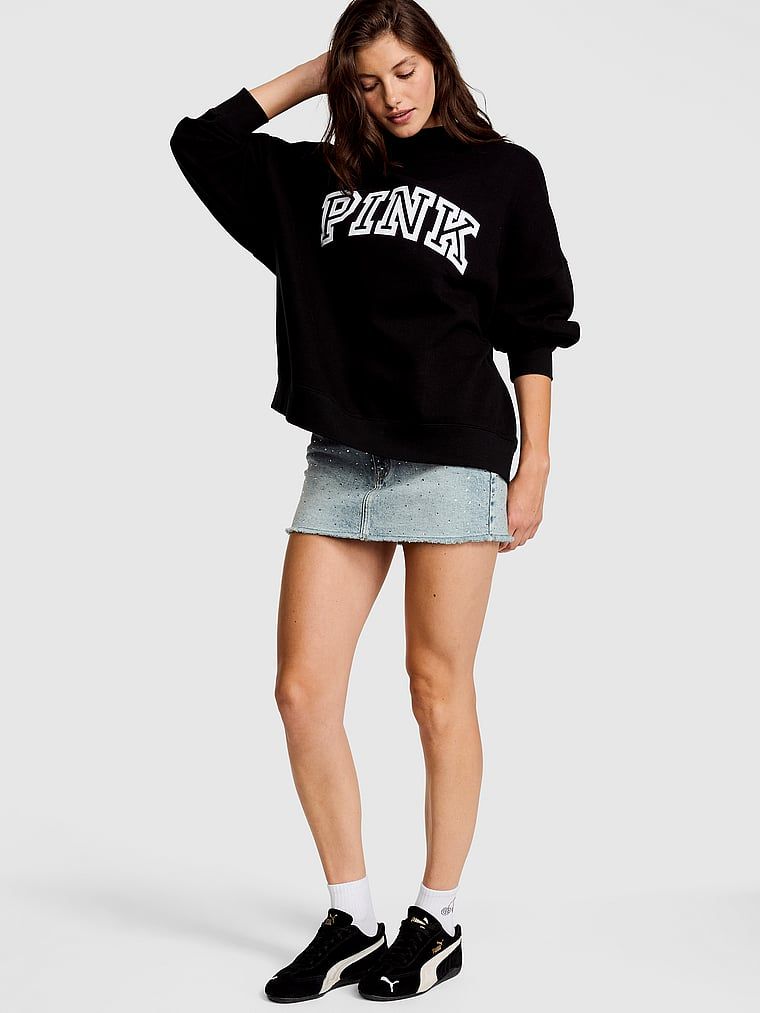 PINK Oversized majica s povišenim ovratnikom Campus Fleece