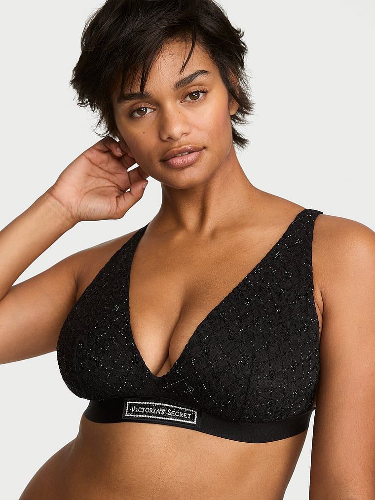 T-shirt Čipkasti bralette grudnjak bez žice s dubokim V-izrezom i sjajnim logotipom