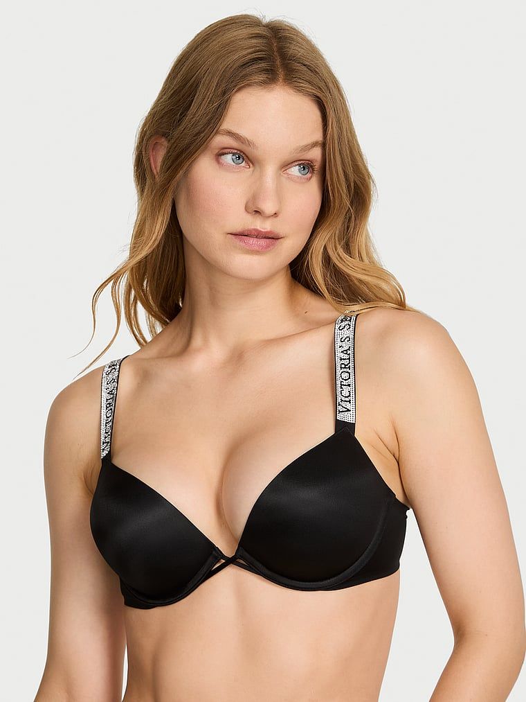 Very Sexy Push-up Bombshell grudnjak s logotipom i sjajnim naramenicama koji dodaje 2 veličine košarice