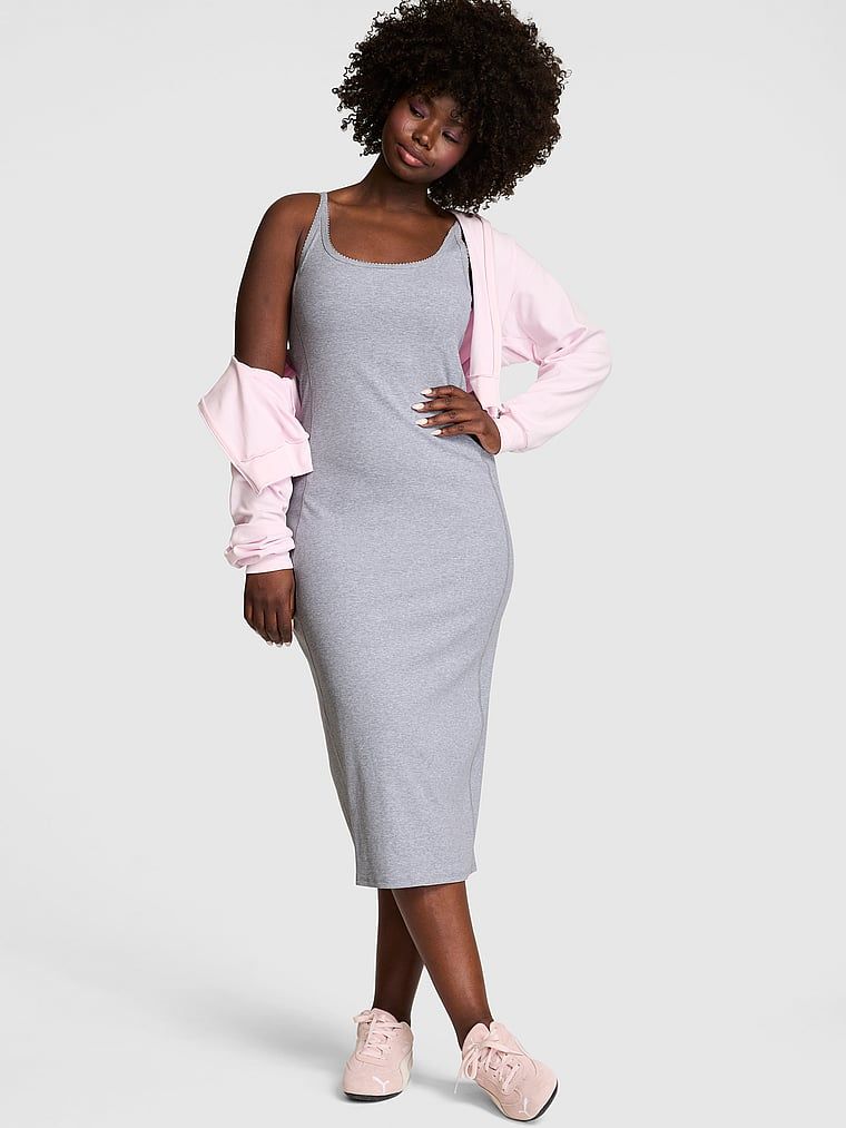 PINK All-Day Soft Rib visokog ovratnika midi haljina