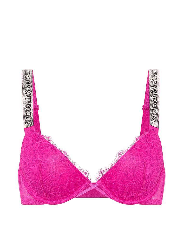 Blago podstavljeni čipkasti grudnjak s Shine Strap Demi sjajnim naramenicama. Proizvod je ružičaste boje i dolazi iz kolekcije Very Sexy.