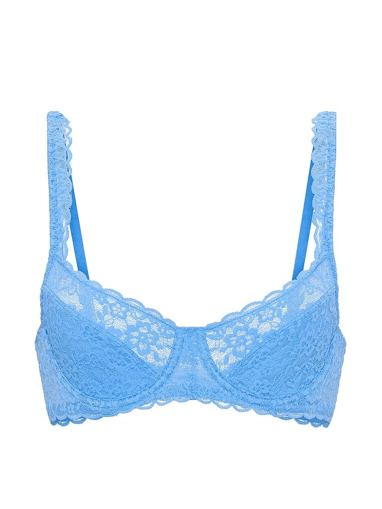 Čipkasti balconette grudnjak bez podstave. Proizvod je plave boje i dolazi iz Victoria's Secret kolekcije.
