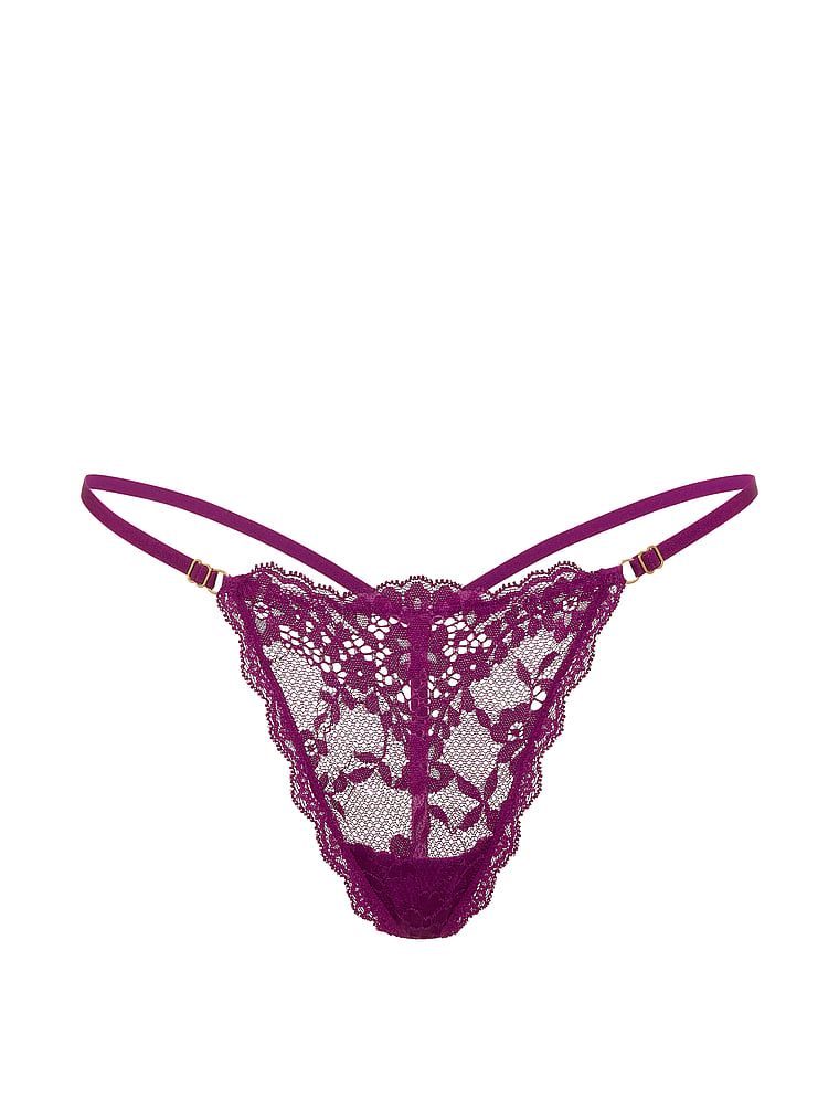 Čipkaste tange s podesivim čipkastim V-string remenima. Proizvod je ljubičaste boje i dolazi iz kolekcije Dream Angels.